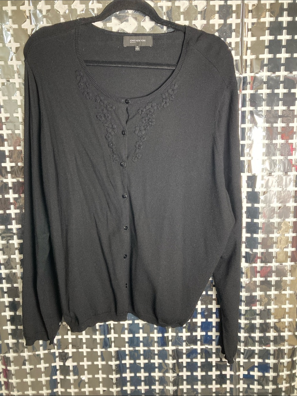 Jones New York Black Embroidered Button-Front Cardigan